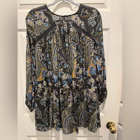 Free People Blue and White Mini Sundress with Bishop Sleeves - Picture 6 of 10